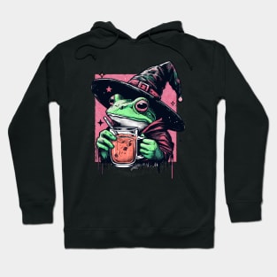 Retro witchy frog drink tea Hoodie